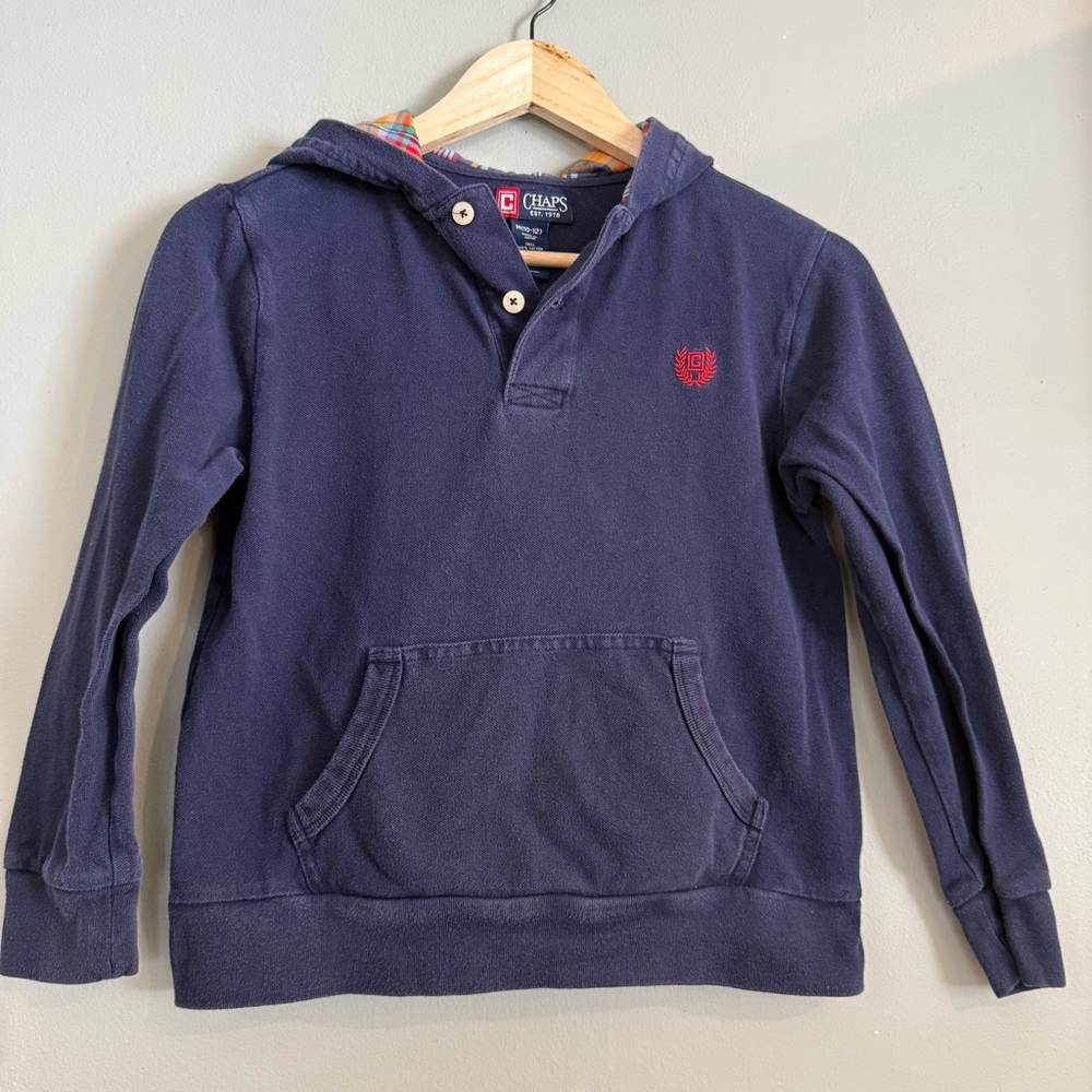 Chaps Navy Blue hooded Henley with Red Accent